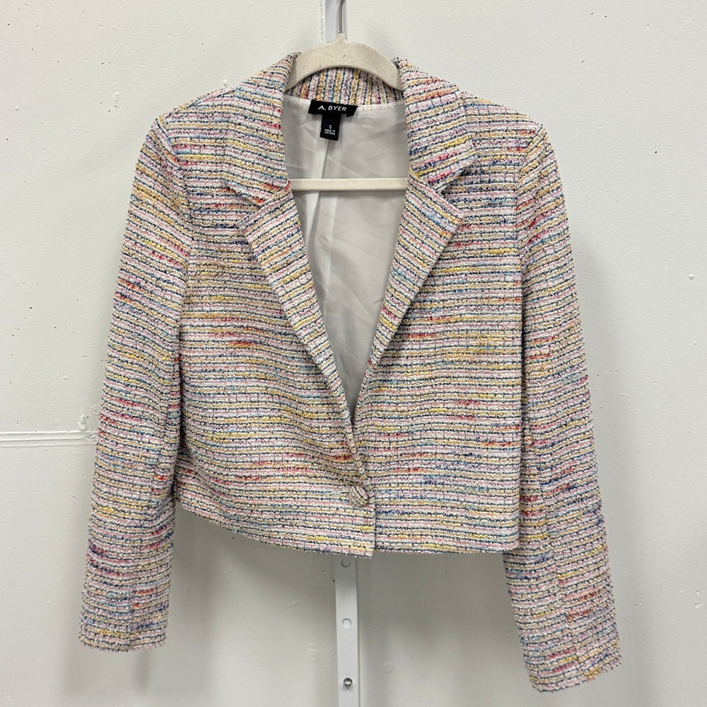 A.‎ Byer Women's Multi Color Tweed Cropped Blazer Jacket Size Small Contemporary